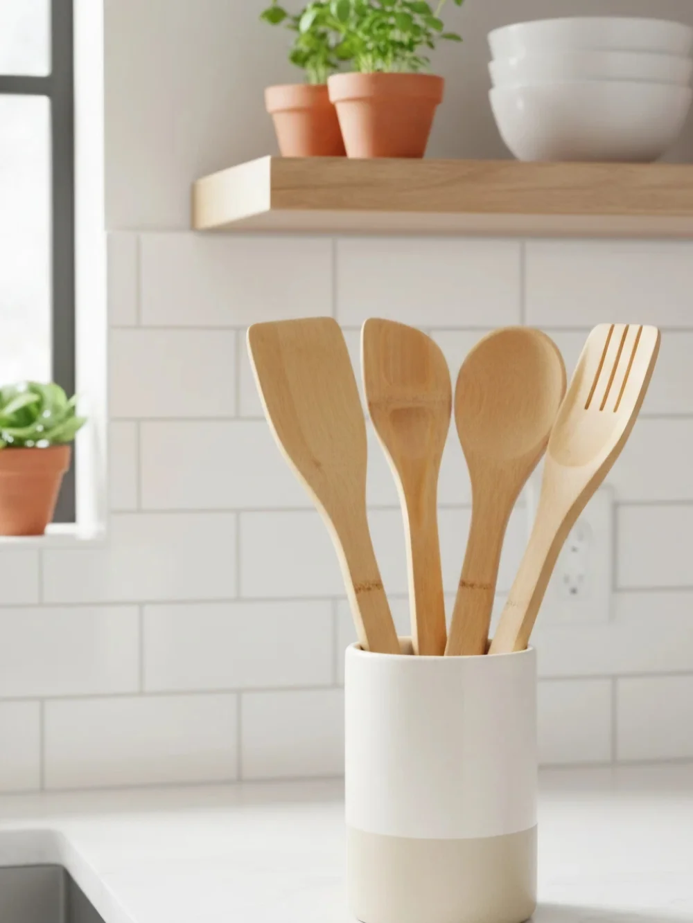 2 Pack Bamboo Kitchen Utensil Set — Natural Brown, 8-Piece   Total